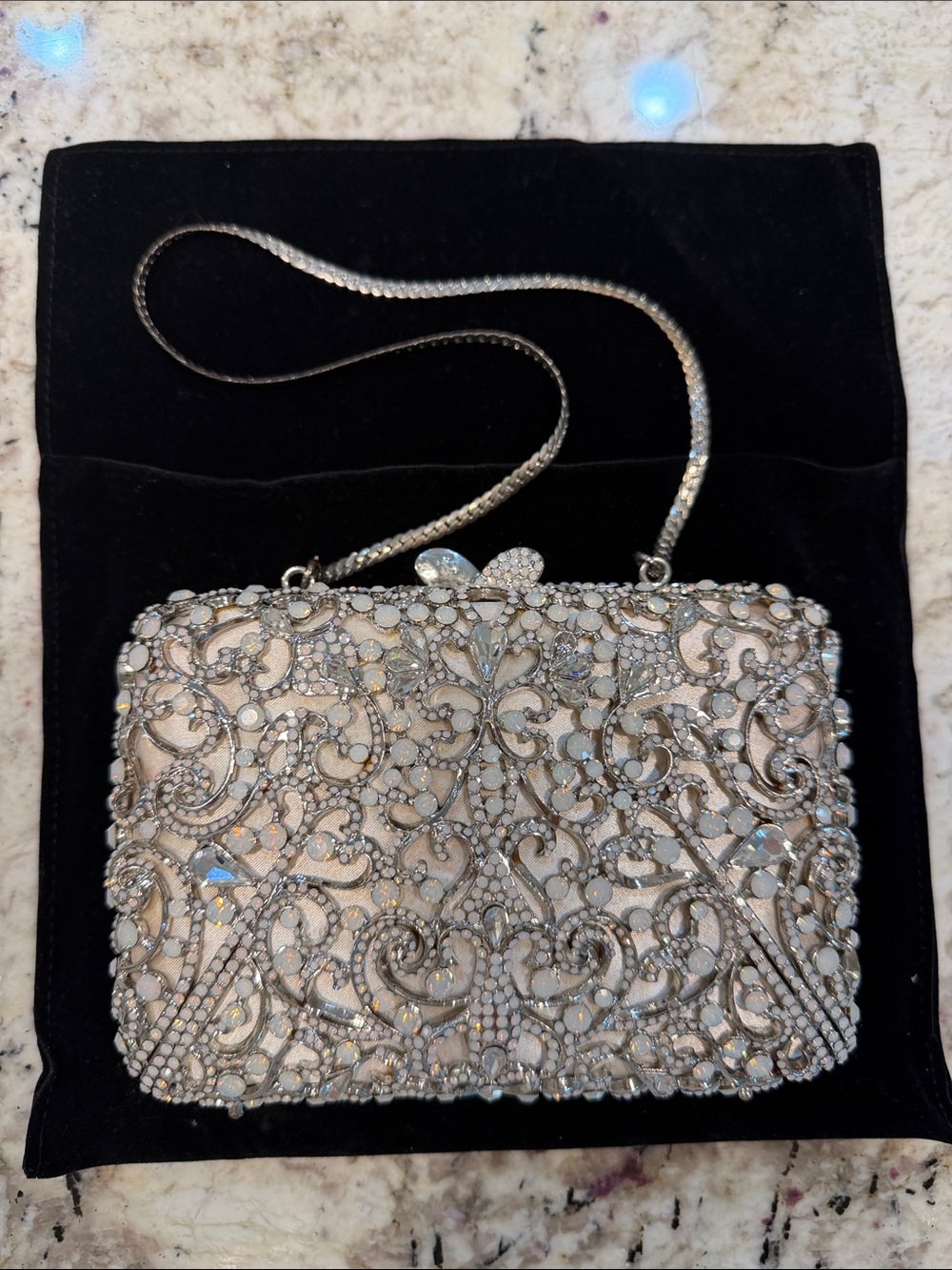 Embellished Silver Crystal Evening Clutch